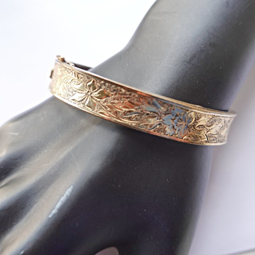 Gold Filled Floral Hinged Bracelet